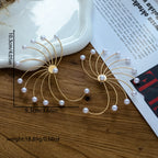 Designer Fan-Shaped Gold Plated Pearl Hoop Earrings For Women Bulk