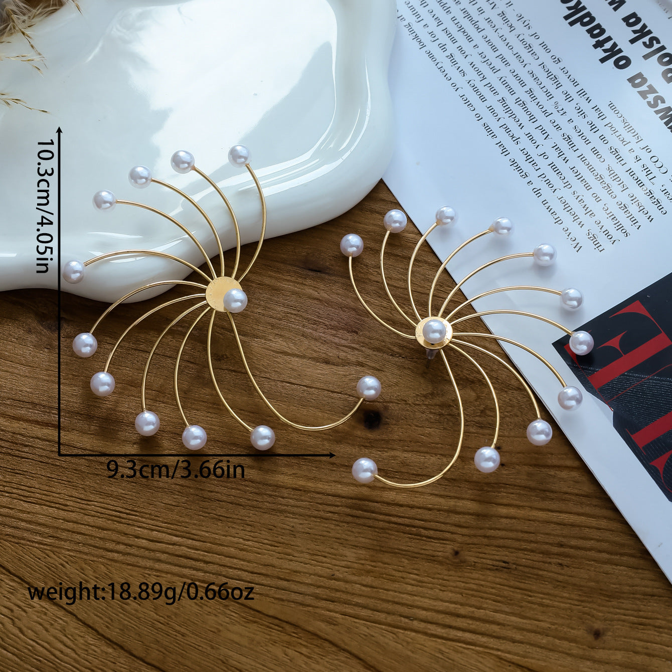 Designer Fan-Shaped Gold Plated Pearl Hoop Earrings For Women Bulk