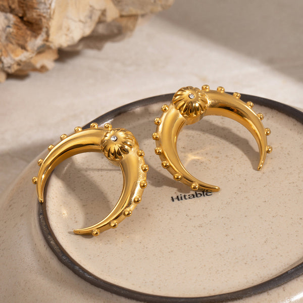 Crescent Moon Gold CZ Anti Tarnish Stainless Steel Stud Earring Bulk Main image