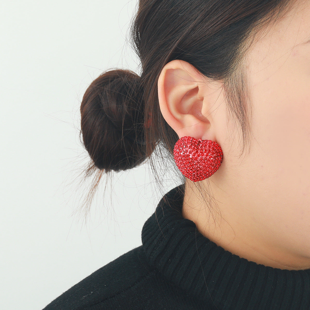 Heart Red Black Gold Silver Rhinestone Crystal Stud Earring Women Bulk Secondary image