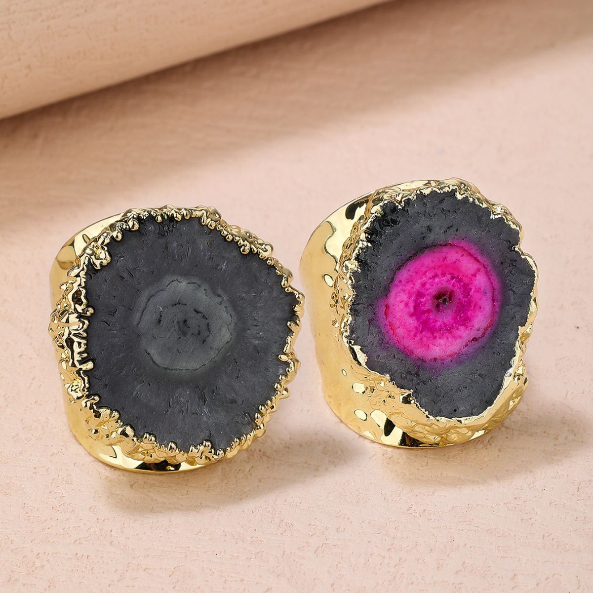 Black Pink Gemstone Crystal 18K Gold Adjustable Ring For Women Bulk Main image