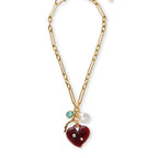 Heart Gold Maroon Pearl CZ Anti Tarnish Necklace Pendant Chain Bulk