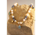 Drop Pearl Blue Purple 18K Gold Anti Tarnish Necklace Chain Women Bulk