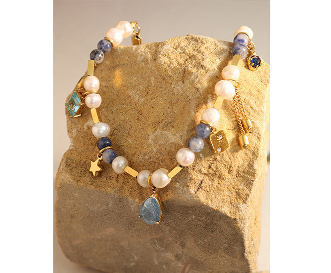 Drop Pearl Blue Purple 18K Gold Anti Tarnish Necklace Chain Women Bulk