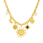 Celestial Sun Moon Pearl Gold Plated Charm Stainless Steel Necklace Bulk