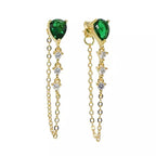 Drop Solitaire Gold CZ Anti Tarnish Dangler Tassel Chain Earring Bulk