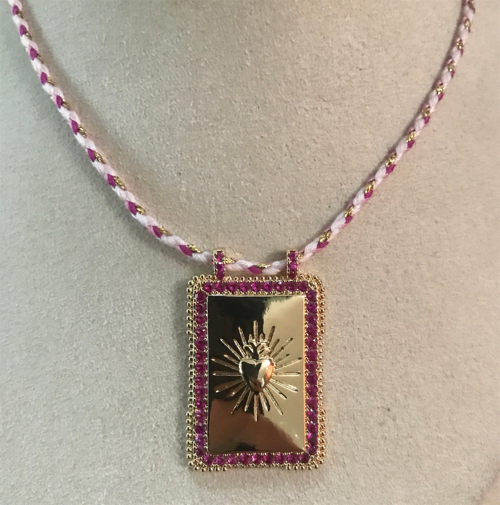 Heart Love CZ 18K Gold Pink Thread Anti Tarnish Necklace Pendant Bulk