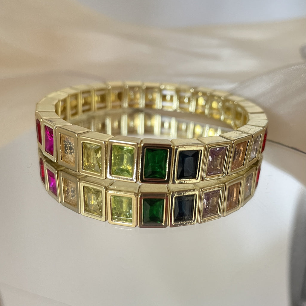 Multi Color Heart Tennis Rectangle Cubic Zirconia Copper Bracelet Bulk