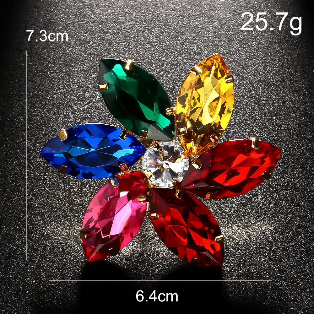 Rainbow Flower Multi Crystal Silver Free Size Anti Tarnish Ring Bulk