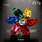 Rainbow Flower Multi Crystal Silver Free Size Anti Tarnish Ring Bulk