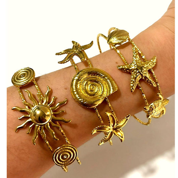 Starfish Conch Sun 18K Gold Stainless Steel Anti Tarnish Bracelet Cuff For Women Secondary image