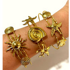 Starfish Conch Sun 18K Gold Stainless Steel Anti Tarnish Bracelet Cuff For Women
