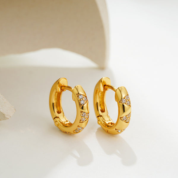 Chunky Dual Tone Gold Silver CZ Stainless Steel Hoop Earrings Wholesale Main image