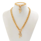 Key Lock Toggle CZ 18K Gold Curb Chain Necklace Bracelet Bulk