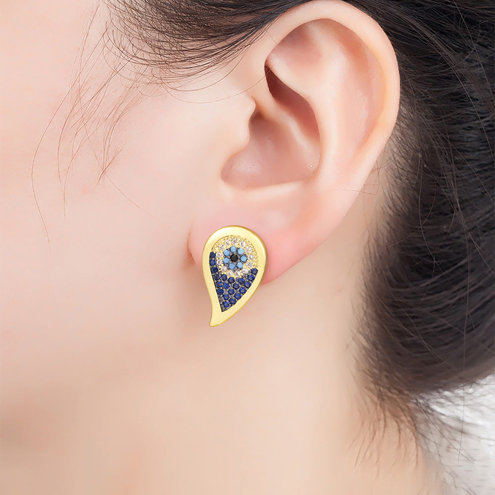 Blue Evil Eye Gold Plated CZ Anti Tarnish Copper Hoop Earrings Bulk