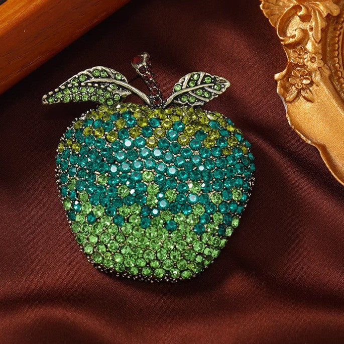 Red Green Apply Gold Plated Rhinestone Brooch For Women Bulk