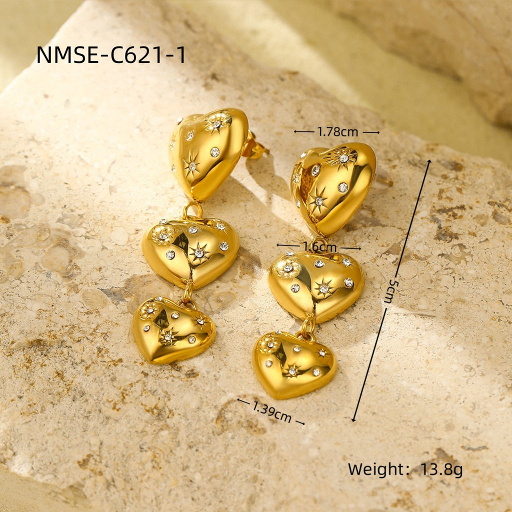 Heart Gold Silver Stainless Steel Anti Tarnish Dangler Earring Bulk