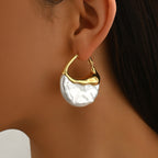 White Modern Abstract Gold Pearl Copper Hoop Earrings For Women Bulk