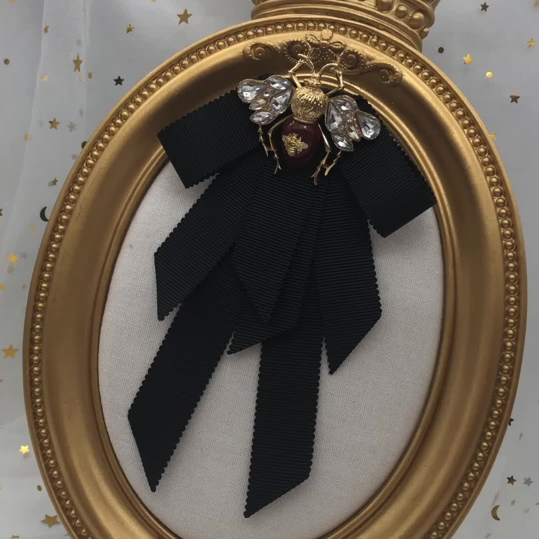 Bow Honey Bee Brown Black 18K Gold CZ Pearl Anti Tarnish Brooch Bulk