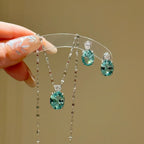 Designer Oval Cut Aquamarine CZ Silver Copper Necklace Earring Set Bulk