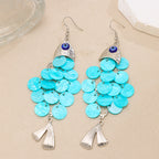 Designer Evil Eye Silver Plated Blue Beaded Tassel Drop Earrings Bulk