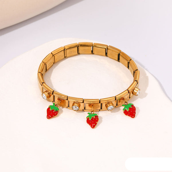 Red Strawberry Anti Tarnish Stainless Steel Bracelet For Women Bulk Main image