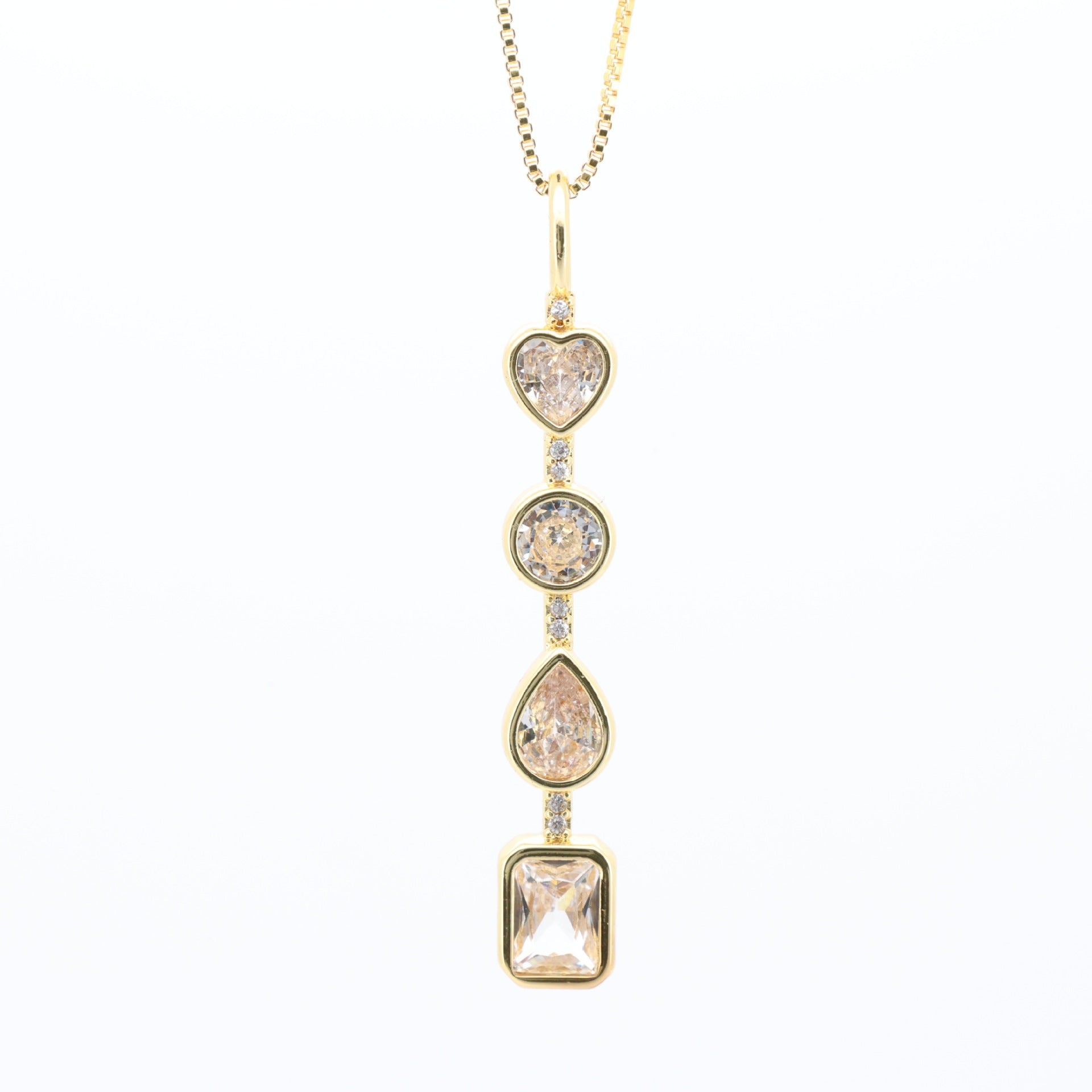Geometric Shape Solitaire CZ 18K Gold Multi Pendant Chain Bulk Secondary image