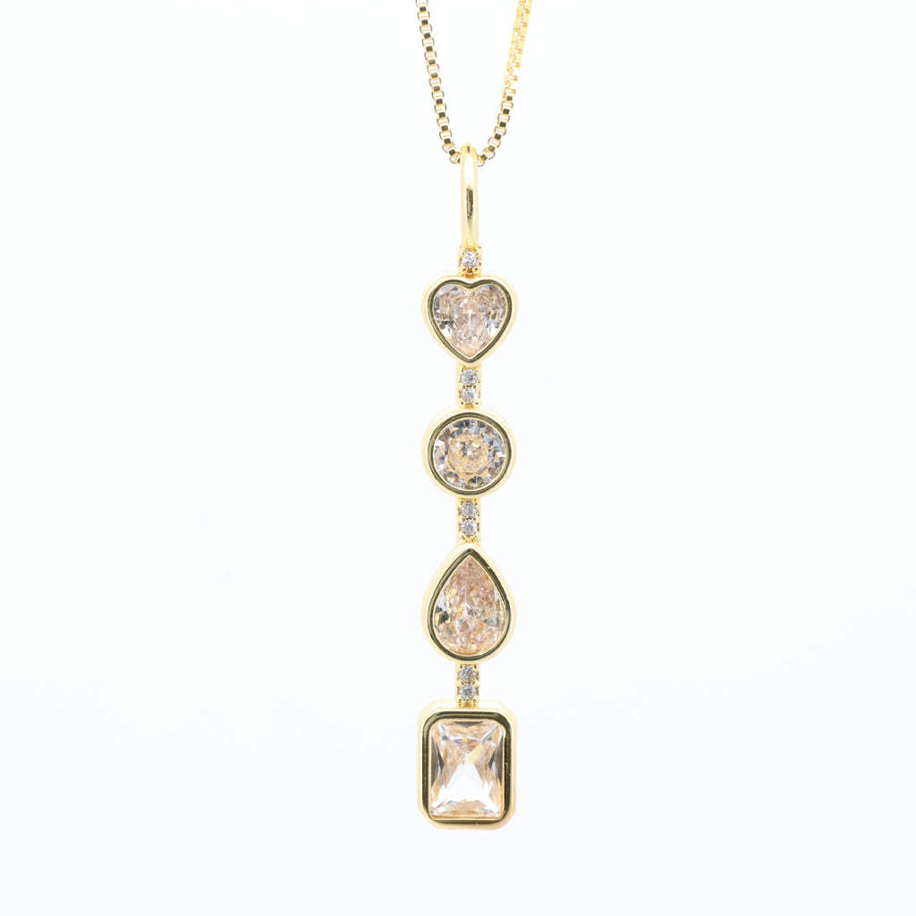 Geometric Shape Solitaire CZ 18K Gold Multi Pendant Chain Bulk