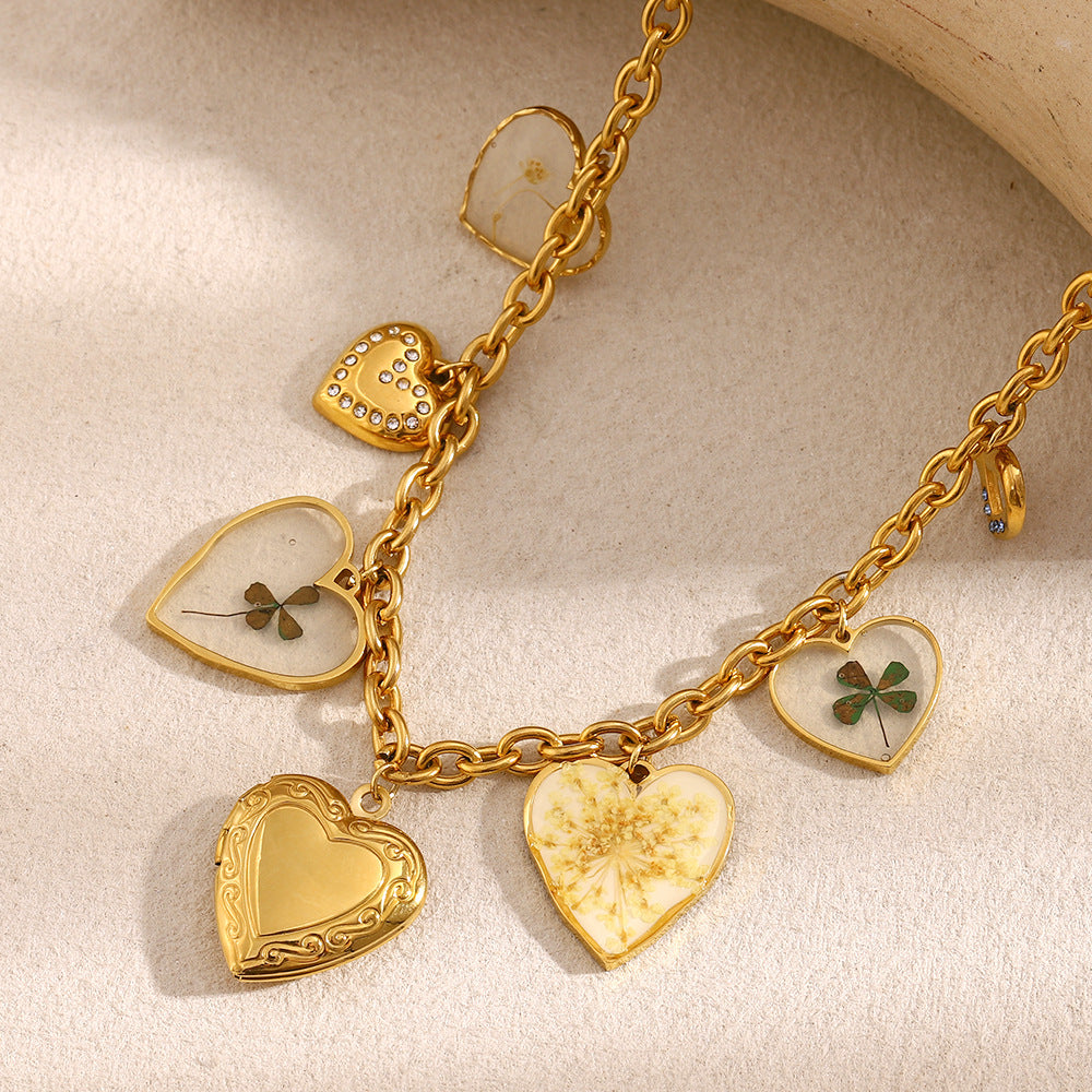 Heart Stainless Steel 18K Gold Charm Link Chain Necklace Women Bulk