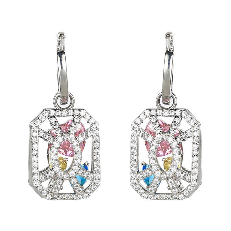 Trendy Openwork Hexagon Silver Plated CZ Copper Hoop Earrings Bulk