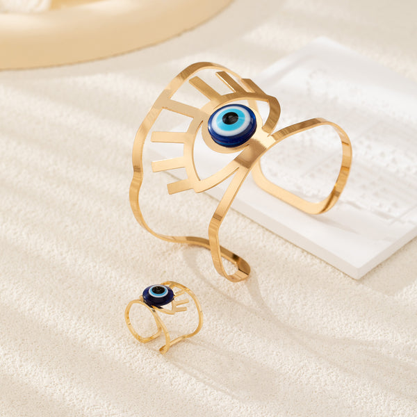 Evil Eye 18K Gold Blue Adjustable Cuff Bracelet Band Ring Women Bulk Main image