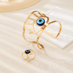 Evil Eye 18K Gold Blue Adjustable Cuff Bracelet Band Ring Women Bulk