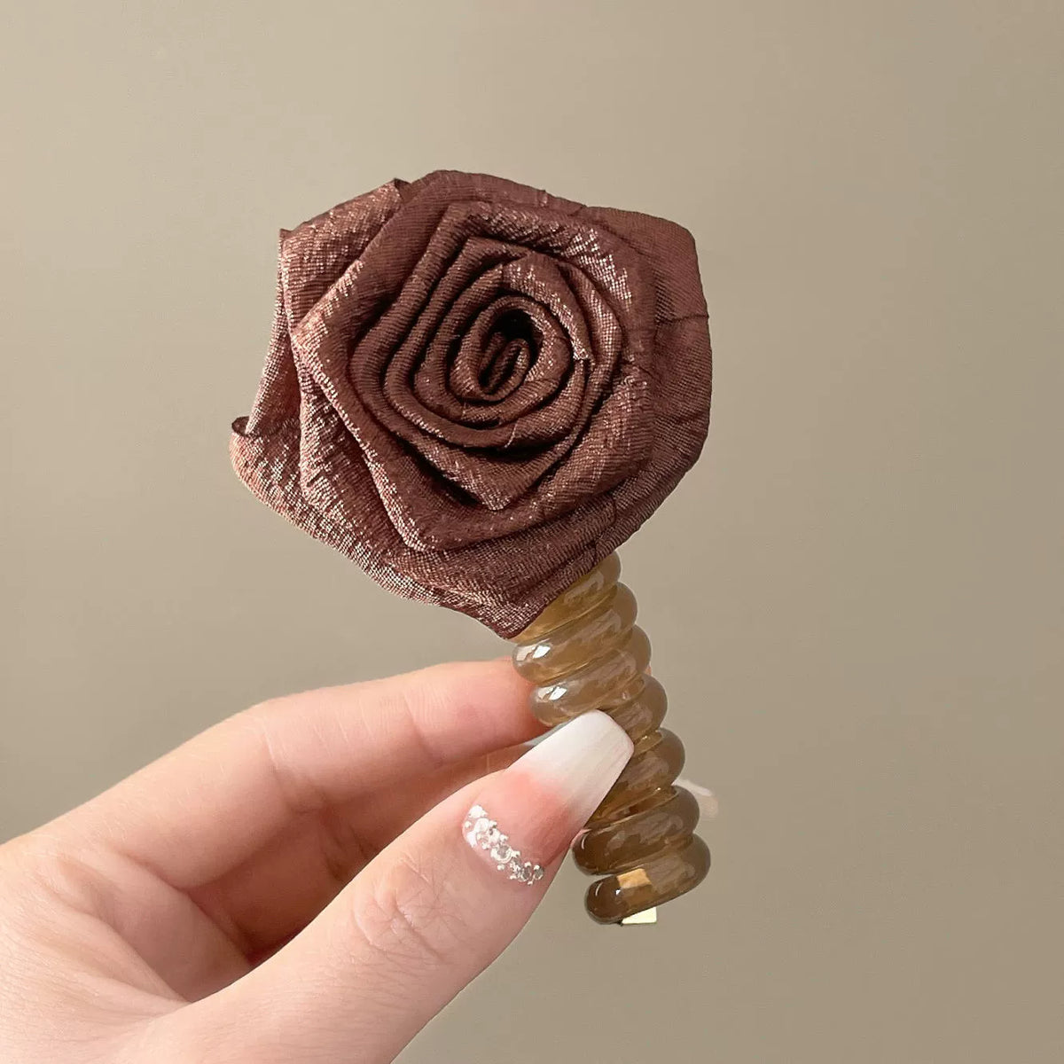 Brown White Rose Flower Spiral Hair Tie Fabric Hair Accessories Bulk