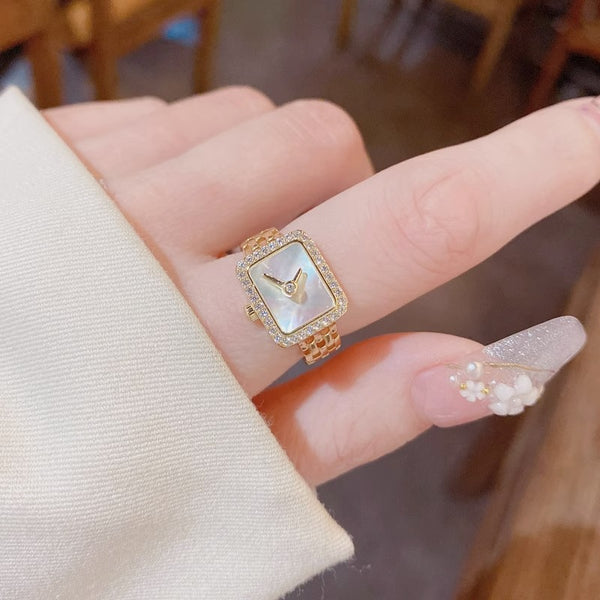 Luxury Rectangular Watch Gold Plated Pearl Fancy Ring For Women Bulk Secondary image