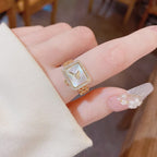Luxury Rectangular Watch Gold Plated Pearl Fancy Ring For Women Bulk