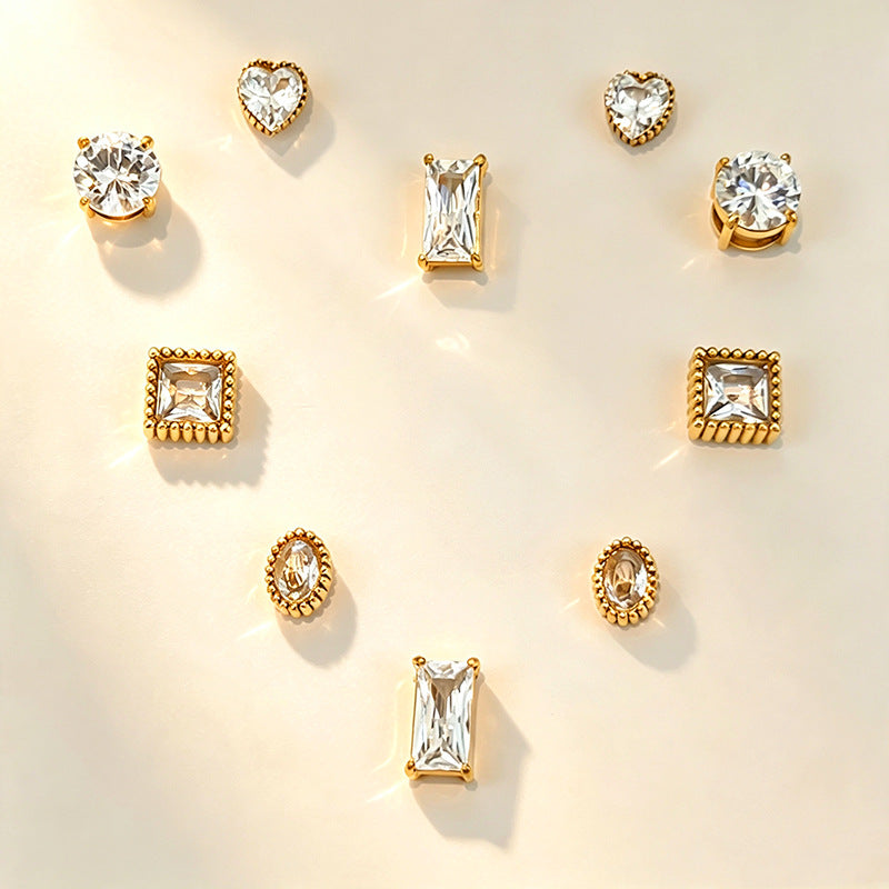 Designer Round Teardrop Square Heart Gold CZ Copper Stud Earrings Bulk