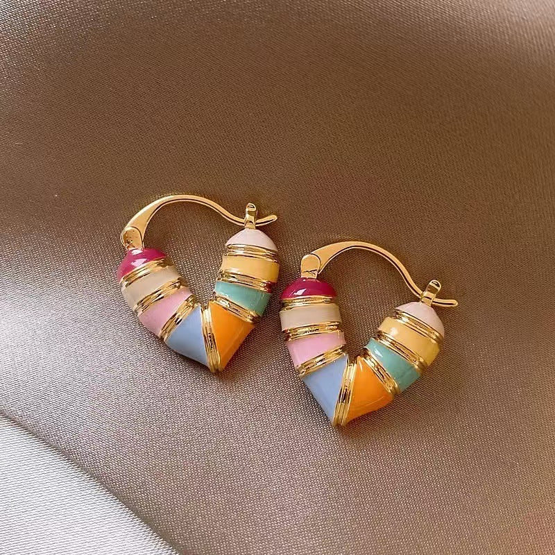 Rainbow Brown Enamel 18K Gold Plated Anti Tarnish Hoop Earring Bulk Main image