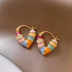 Rainbow Brown Enamel 18K Gold Plated Anti Tarnish Hoop Earring Bulk