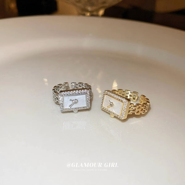 Luxury Rectangular Watch Gold Plated Pearl Fancy Ring For Women Bulk Main image