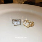 Luxury Rectangular Watch Gold Plated Pearl Fancy Ring For Women Bulk