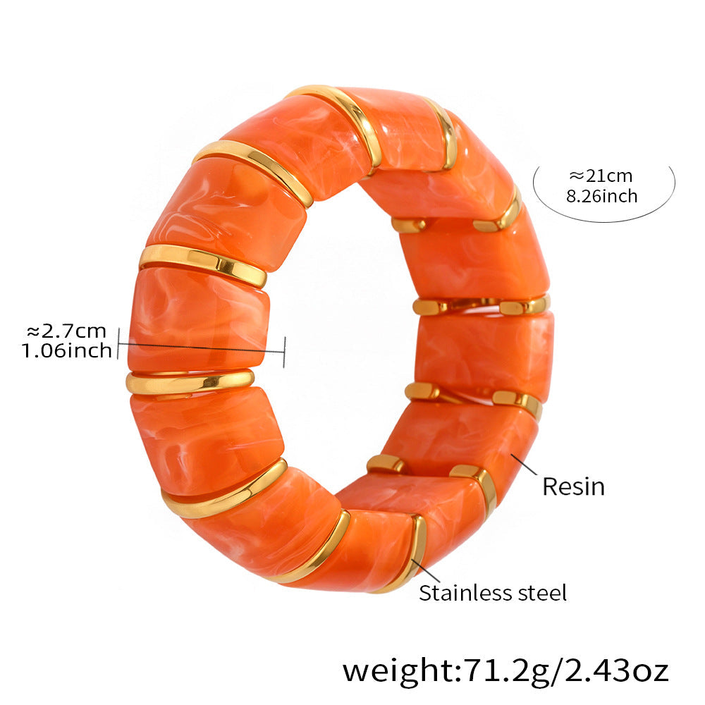 Glossy Multi Gold Resin Stainless Steel Stackable Bracelet Bulk
