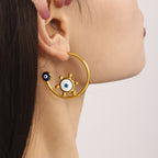 Gold Evil Eye Anti Tarnish Stainless Steel Hoop Earrings For Women Bulk