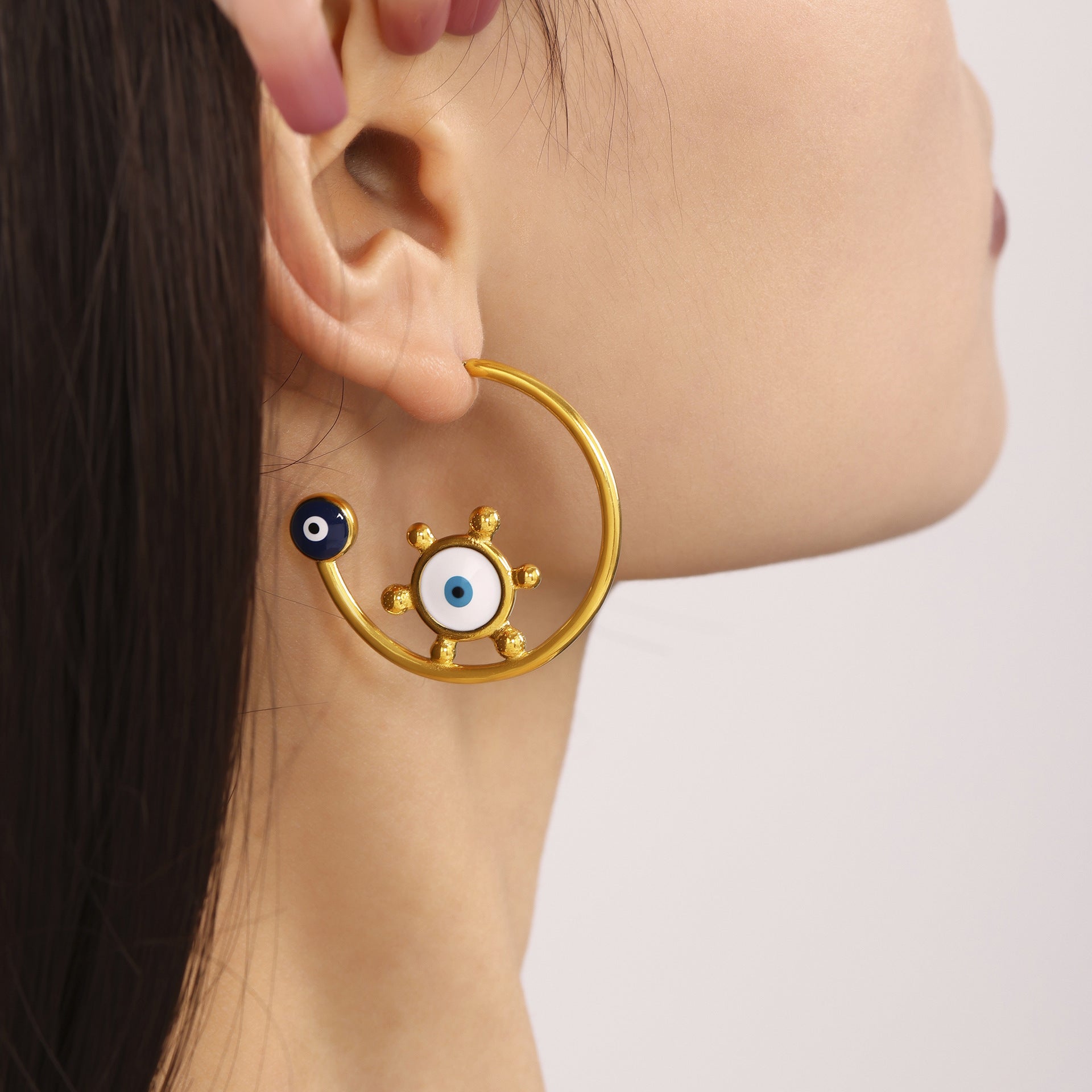 Gold Evil Eye Anti Tarnish Stainless Steel Hoop Earrings For Women Bulk