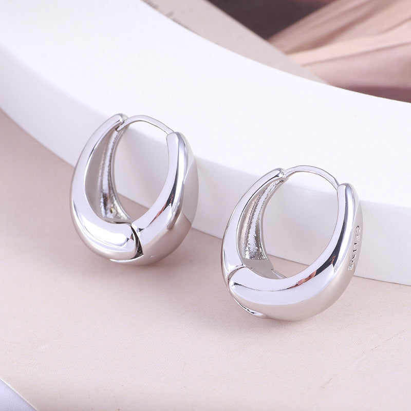 Glossy Oval Crescent 18K Gold Silver Hoop Earring For Women Bulk Secondary image