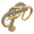 Cross Over Layer 18K Gold CZ Anti Tarnish Openable Cuff Bracelet Bulk