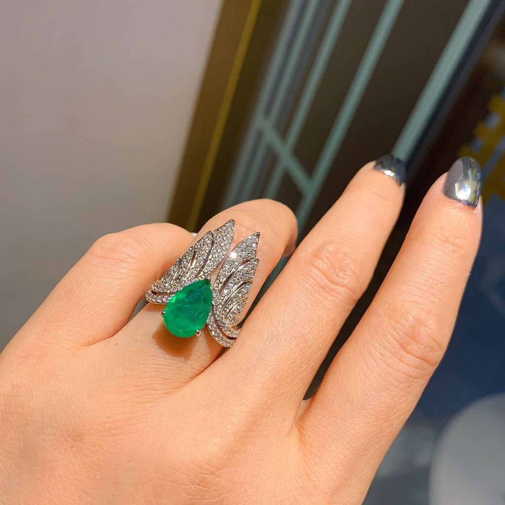Feather Green Silver Anti Tarnish Free Size Ring For Women Bulk