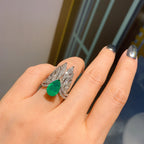 Feather Green Silver Anti Tarnish Free Size Ring For Women Bulk