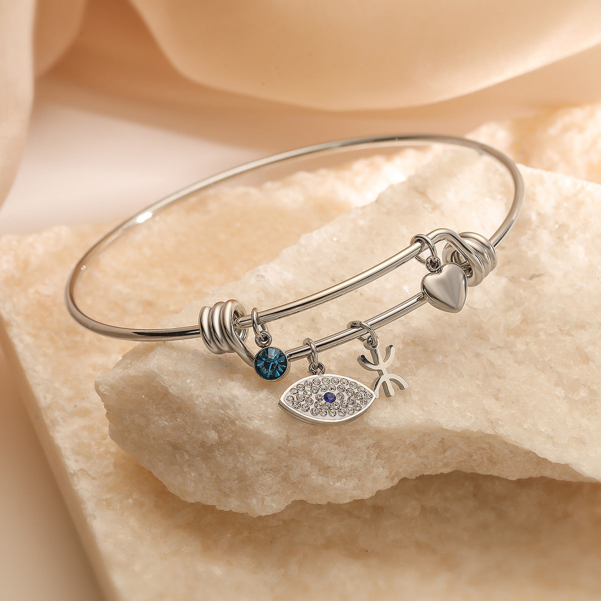 Gold Silver Evil Eye Cubic Zirconia Copper Bracelet For Women Bulk