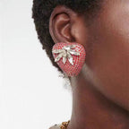 Strawberry Heart 18K Gold Red Cubic Zirconia Stud Earring Women Bulk