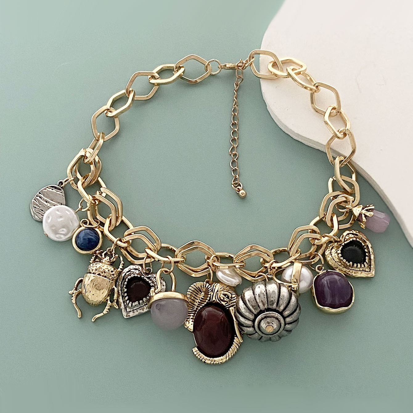 Various Charm 18K Gold Silver Pearl Quartz Chunky Necklace Chain Bulk